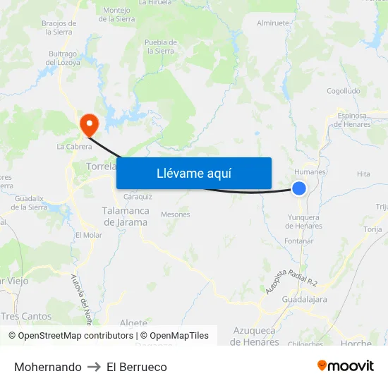 Mohernando to El Berrueco map