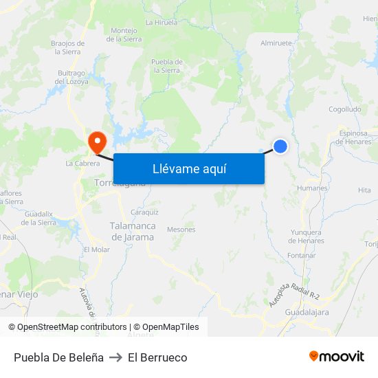 Puebla De Beleña to El Berrueco map