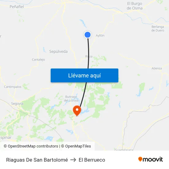 Riaguas De San Bartolomé to El Berrueco map