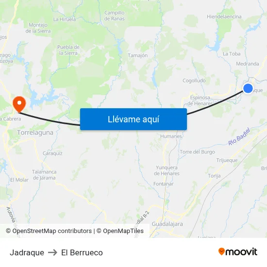 Jadraque to El Berrueco map