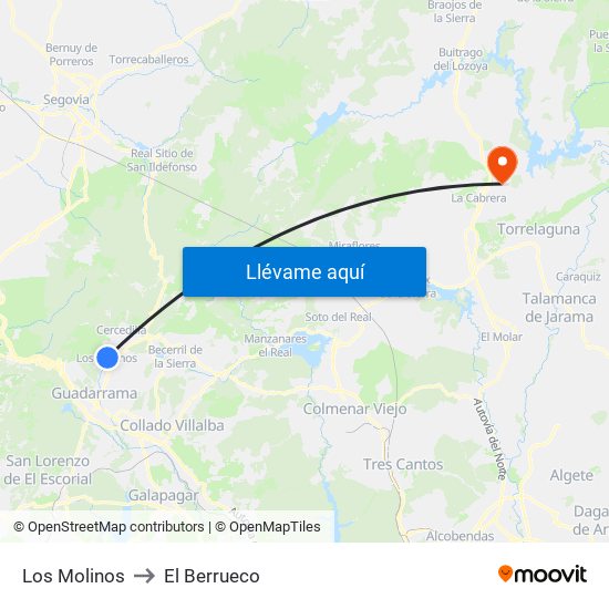 Los Molinos to El Berrueco map