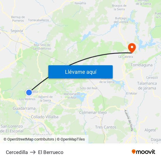 Cercedilla to El Berrueco map