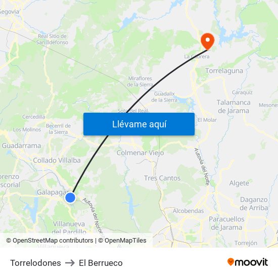 Torrelodones to El Berrueco map