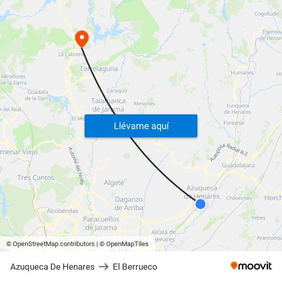 Azuqueca De Henares to El Berrueco map