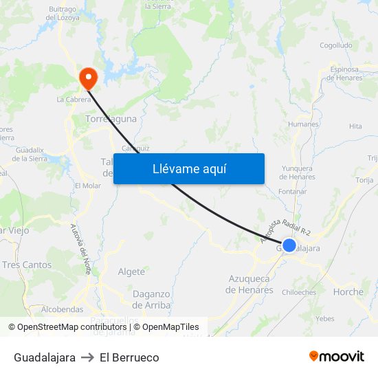 Guadalajara to El Berrueco map