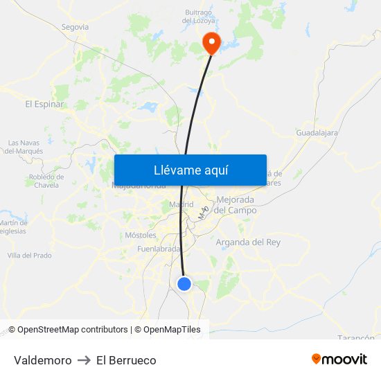 Valdemoro to El Berrueco map