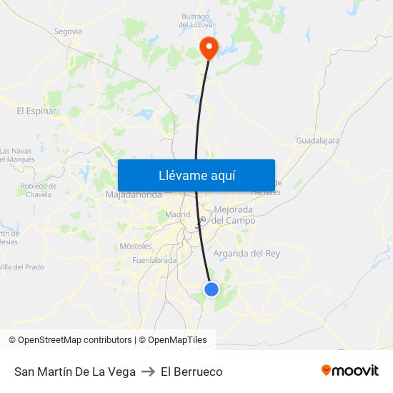 San Martín De La Vega to El Berrueco map