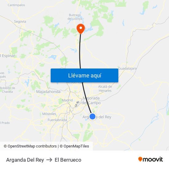 Arganda Del Rey to El Berrueco map