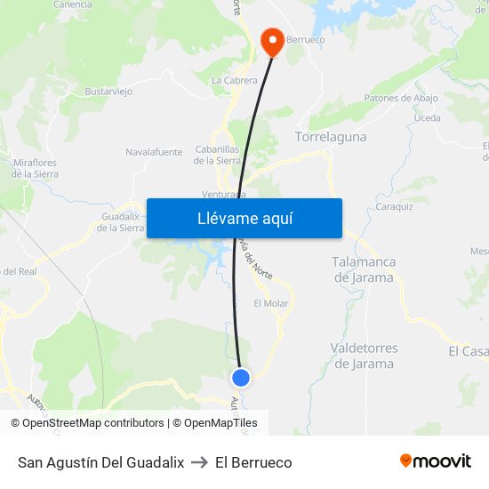 San Agustín Del Guadalix to El Berrueco map