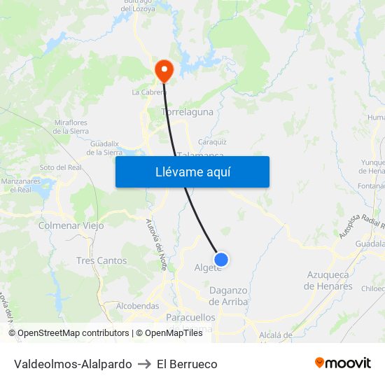 Valdeolmos-Alalpardo to El Berrueco map