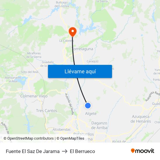 Fuente El Saz De Jarama to El Berrueco map