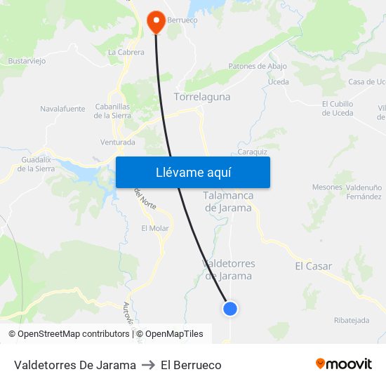 Valdetorres De Jarama to El Berrueco map