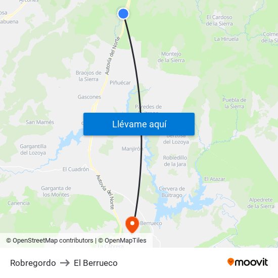 Robregordo to El Berrueco map