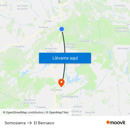 Somosierra to El Berrueco map