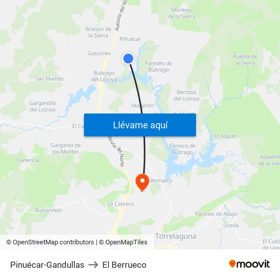 Pinuécar-Gandullas to El Berrueco map