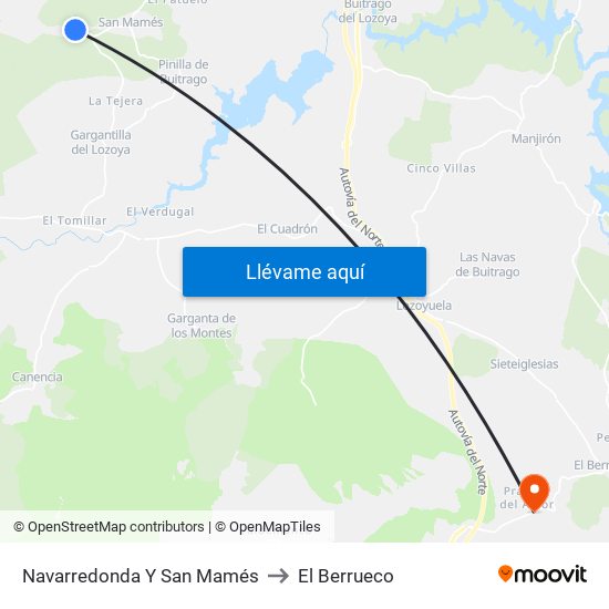 Navarredonda Y San Mamés to El Berrueco map