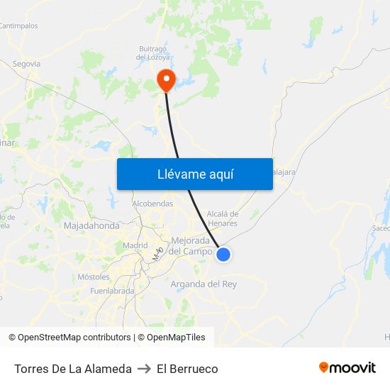 Torres De La Alameda to El Berrueco map