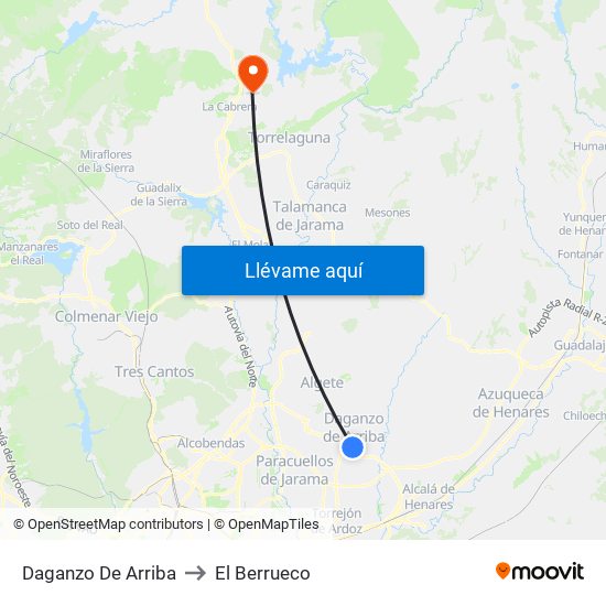 Daganzo De Arriba to El Berrueco map