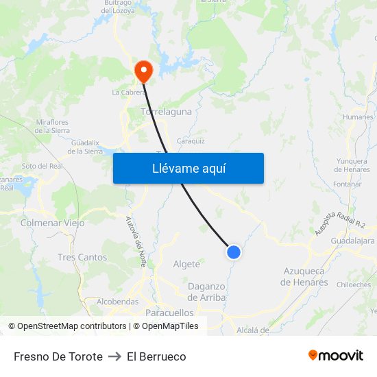 Fresno De Torote to El Berrueco map