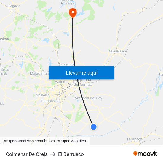 Colmenar De Oreja to El Berrueco map