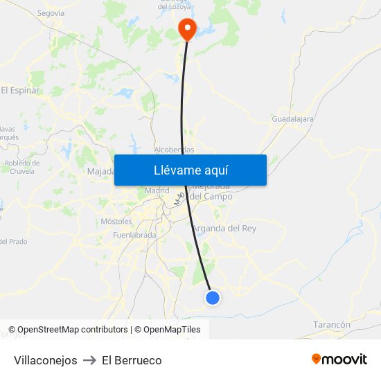 Villaconejos to El Berrueco map