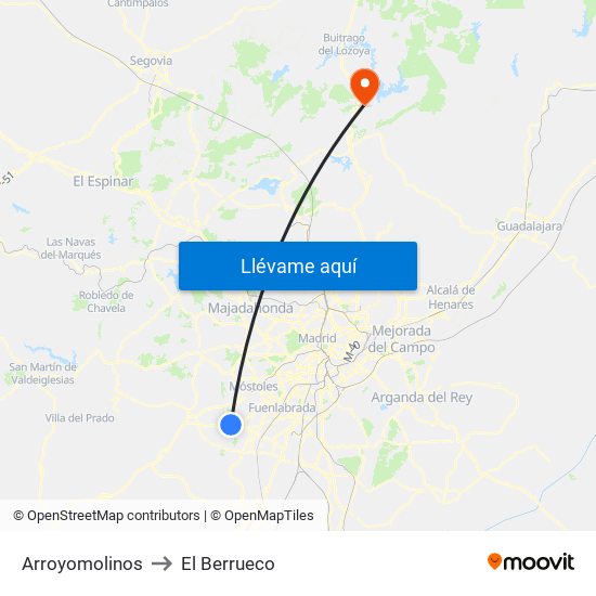 Arroyomolinos to El Berrueco map