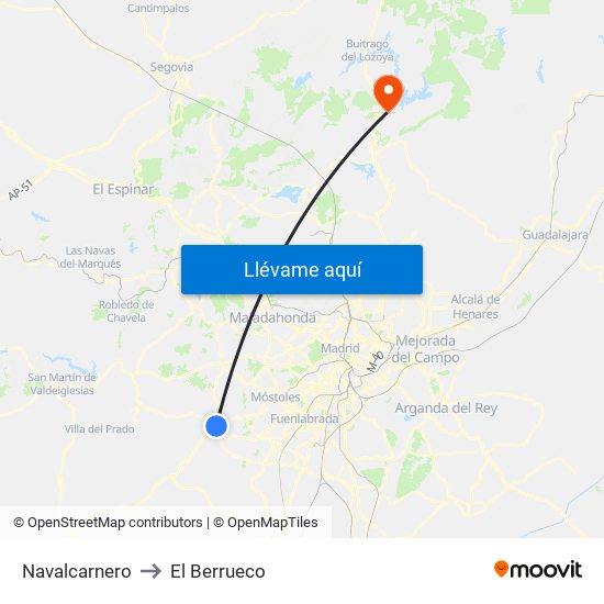 Navalcarnero to El Berrueco map