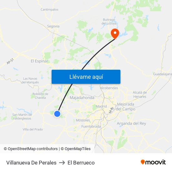 Villanueva De Perales to El Berrueco map