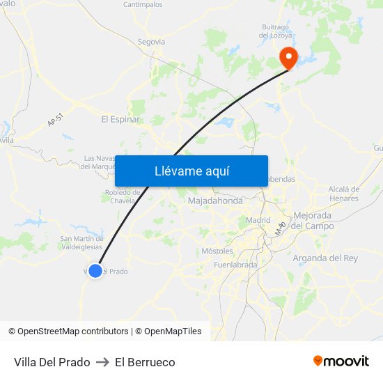 Villa Del Prado to El Berrueco map