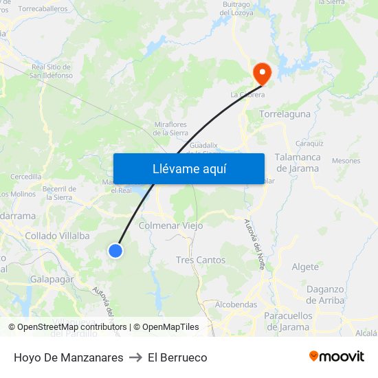 Hoyo De Manzanares to El Berrueco map