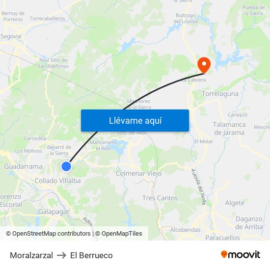 Moralzarzal to El Berrueco map