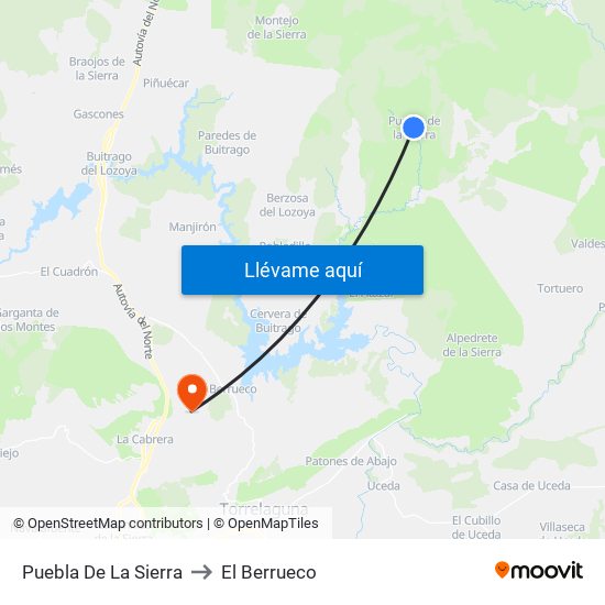 Puebla De La Sierra to El Berrueco map