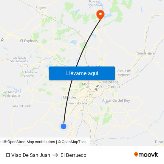 El Viso De San Juan to El Berrueco map