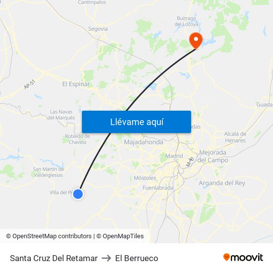 Santa Cruz Del Retamar to El Berrueco map