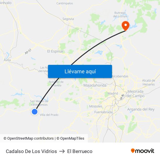 Cadalso De Los Vidrios to El Berrueco map