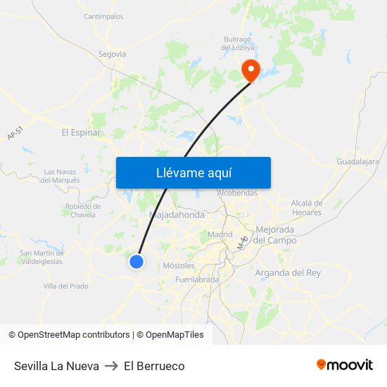 Sevilla La Nueva to El Berrueco map