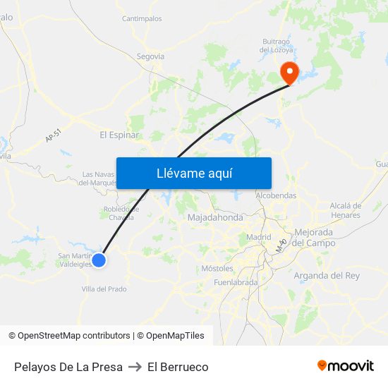 Pelayos De La Presa to El Berrueco map