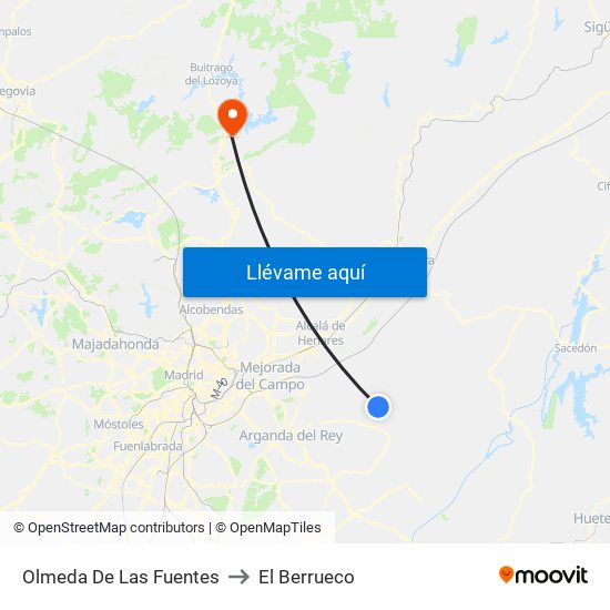 Olmeda De Las Fuentes to El Berrueco map