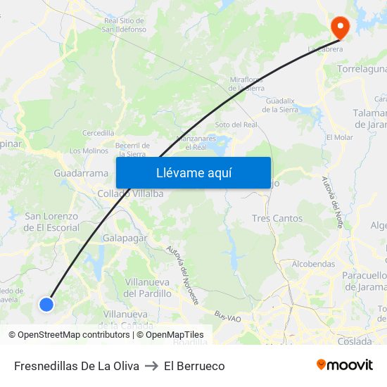 Fresnedillas De La Oliva to El Berrueco map