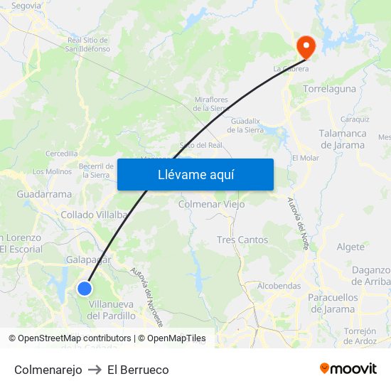 Colmenarejo to El Berrueco map