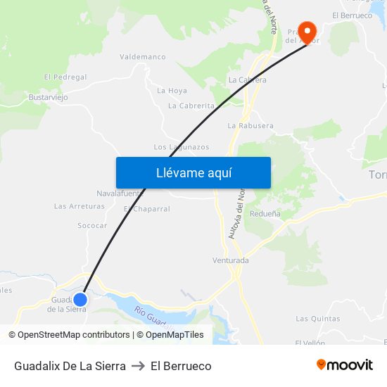 Guadalix De La Sierra to El Berrueco map