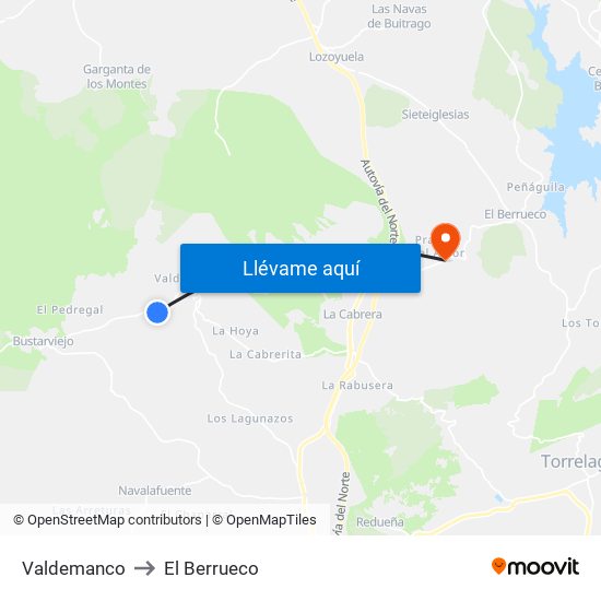 Valdemanco to El Berrueco map