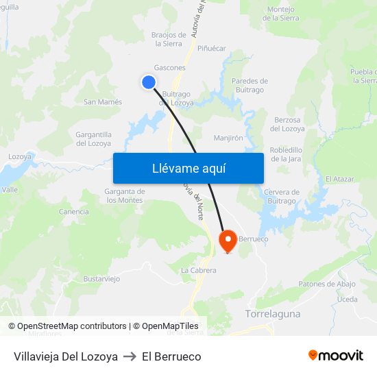 Villavieja Del Lozoya to El Berrueco map