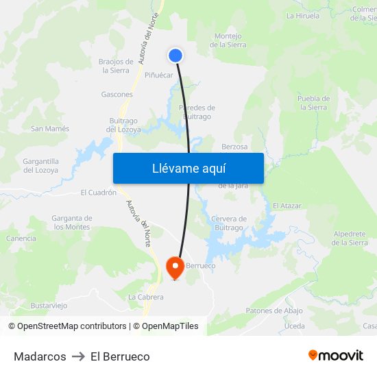 Madarcos to El Berrueco map