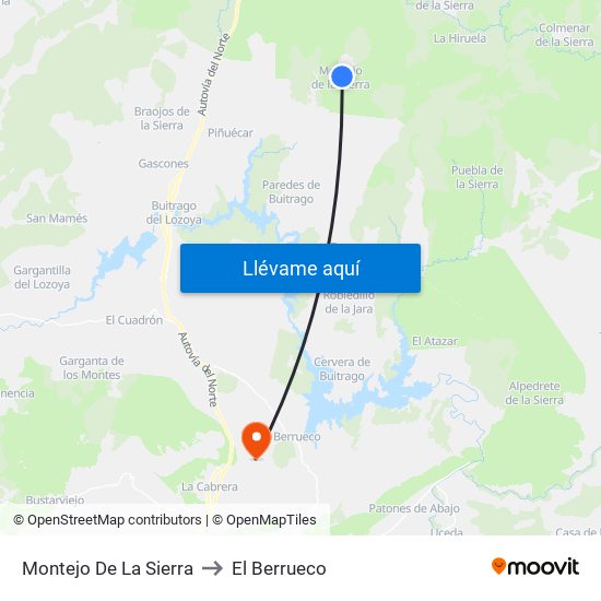 Montejo De La Sierra to El Berrueco map