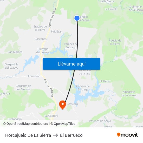 Horcajuelo De La Sierra to El Berrueco map