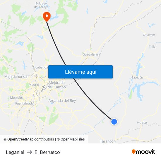 Leganiel to El Berrueco map