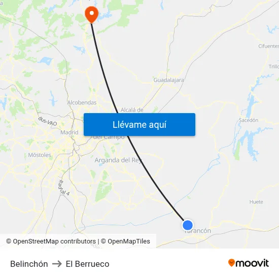 Belinchón to El Berrueco map