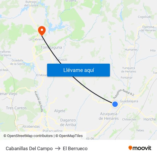 Cabanillas Del Campo to El Berrueco map