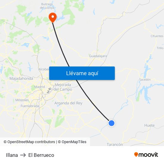 Illana to El Berrueco map